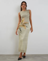 Fayola Printed Maxi Dress in Yellow Lily Print