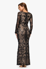 "Brianna" Sequin Placement Long Sleeve Floor Length Dress