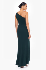 "True" Long One Shoulder Side Ruche Dress