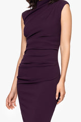 "Katalina" Scuba Crepe Cap Sleeve Mock Neck Floor Length Dress