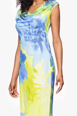 "Isabel" Print Chiffon Cowl Neck Floor Length Dress