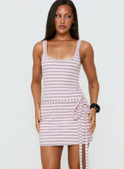 Favourite Daughter Tie Detail Mini Dress Pink / Grey Stripe