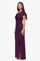 "Jules" Scuba Crepe and Satin One Shoulder Floor Length Dress