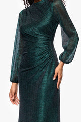 Petite "Jayline" Crinkle Metallic Long Sleeve Floor Length Dress