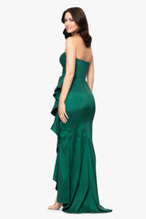 "Rowan" Taffeta Strapless Ruffle Floor Length Dress
