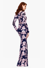 "Juliana" Soutache Mesh Long Sleeve Floor Length Dress