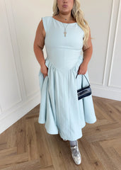 Diana Drop Waist Keyhole Back Dress - Light Blue