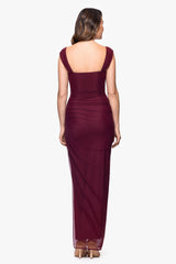 "Janice" Mesh Square Neck Floor Length Dress