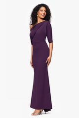 "Madeline" Scuba Crepe Off the Shoulder Drop Floor Length Dress