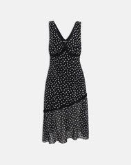 Sovira Midi Dress in Chiffon Black with Tiny Polka Print