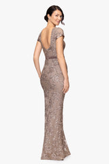 Petite "Keisha" Sequin Embellished Short Sleeve Floor Length Dress