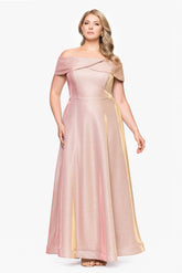 Plus "Kendra" Galaxy Glitter Off the Shoulder Floor Length Gown