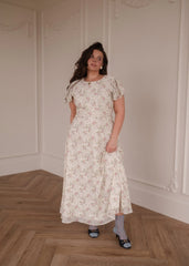 Elodie A-line Floral Midi Dress - Cream