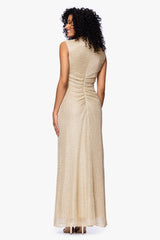 "Bethany" Crinkle Metallic Rouched Floor Length Dress