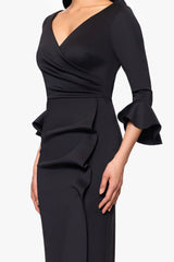 "Nancy" Scuba Bell Sleeve Floor Length Dress