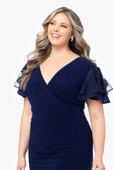 Plus "Jennifer" Long Jersey Knit Sequin Sleeve Dress