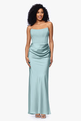 Petite "Debra" Long Strapless Scuba Crepe and Satin Gown