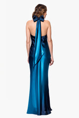 "Alina" Ombre Cowl Tie Neck Floor Length Dress