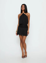 Rozario Chiffon Halter Mini Dress Black / Silver