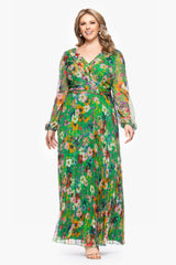 Plus "Katarina" Chiffon Print Long Sleeve Floor Length Dress