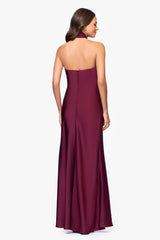 Petite "Esmerelda" Satin Double Knotted Halter Neck Floor Length Dress