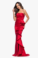 "Rowan" Taffeta Strapless Ruffle Floor Length Dress