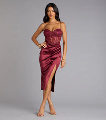 Elena Corset Satin Midi Formal Dress