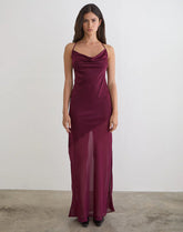 Eshara Maxi Dress in Chiffon Satin Burgundy