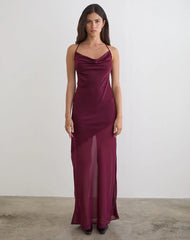 Eshara Maxi Dress in Chiffon Satin Burgundy
