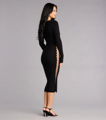 Quietly Bold Lattice Side Midi Dress