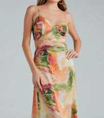 Stunning Standout Marble Print Satin Midi Dress