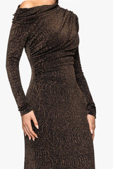 "Khloe" Metallic Knit Drop Shoulder Floor Length Dress
