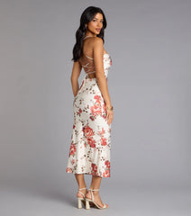 Garden Stroll Floral Lace-Up Midi Dress