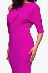 "Madeline" Long Scuba Crepe Off the Shoulder Drop Dress