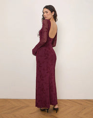 Shaleed Maxi Dress in Botanical Flower Maroon