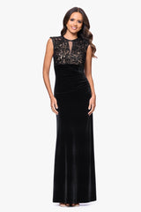 "Maylin" Lace Bodice and Velvet Skirt Floor Length Dress