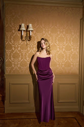 "Debra" Long Strapless Scuba Crepe and Satin Gown
