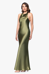 Petite "Shannon" Halter Necktie Floor Length Dress