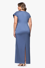 Plus "Rosa" Mikado V-Neck Floor Length Dress