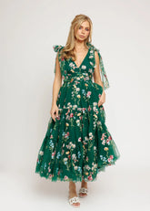 Margaret Floral Midi Dress Emerald