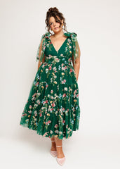 Margaret Floral Midi Dress Emerald