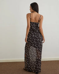 Sunita Maxi Dress in Flower Chiffon Brown