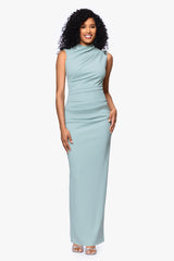 "Katalina" Scuba Crepe Cap Sleeve Mock Neck Floor Length Dress