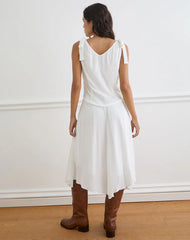Danira Midi Dress With Lace Waist in Rayon White