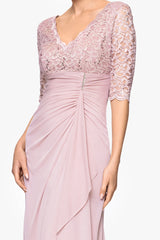 "Johanna" 3/4 Sleeve Sheer Matte Jersey Long Dress