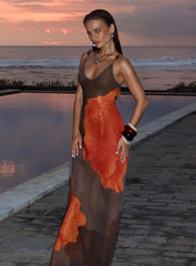 Carita Sheer Chiffon Maxi Dress Brown / Orange Floral