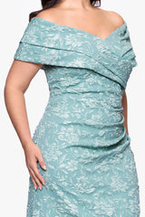 Plus "April" Jacquard Off the Shoulder Floor Length Dress