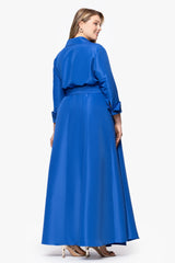 Plus "Beverly" Taffeta 3/4 Sleeve V-Neck A-Line Bow and Ruffle Floor Length Dress