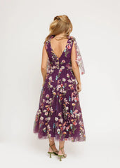 Margaret Floral Midi Dress Purple