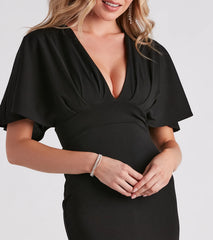 Flutter On Crepe V-Neck Midi Dress